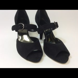 Franco Sarto Black suede peep toe pumps size7